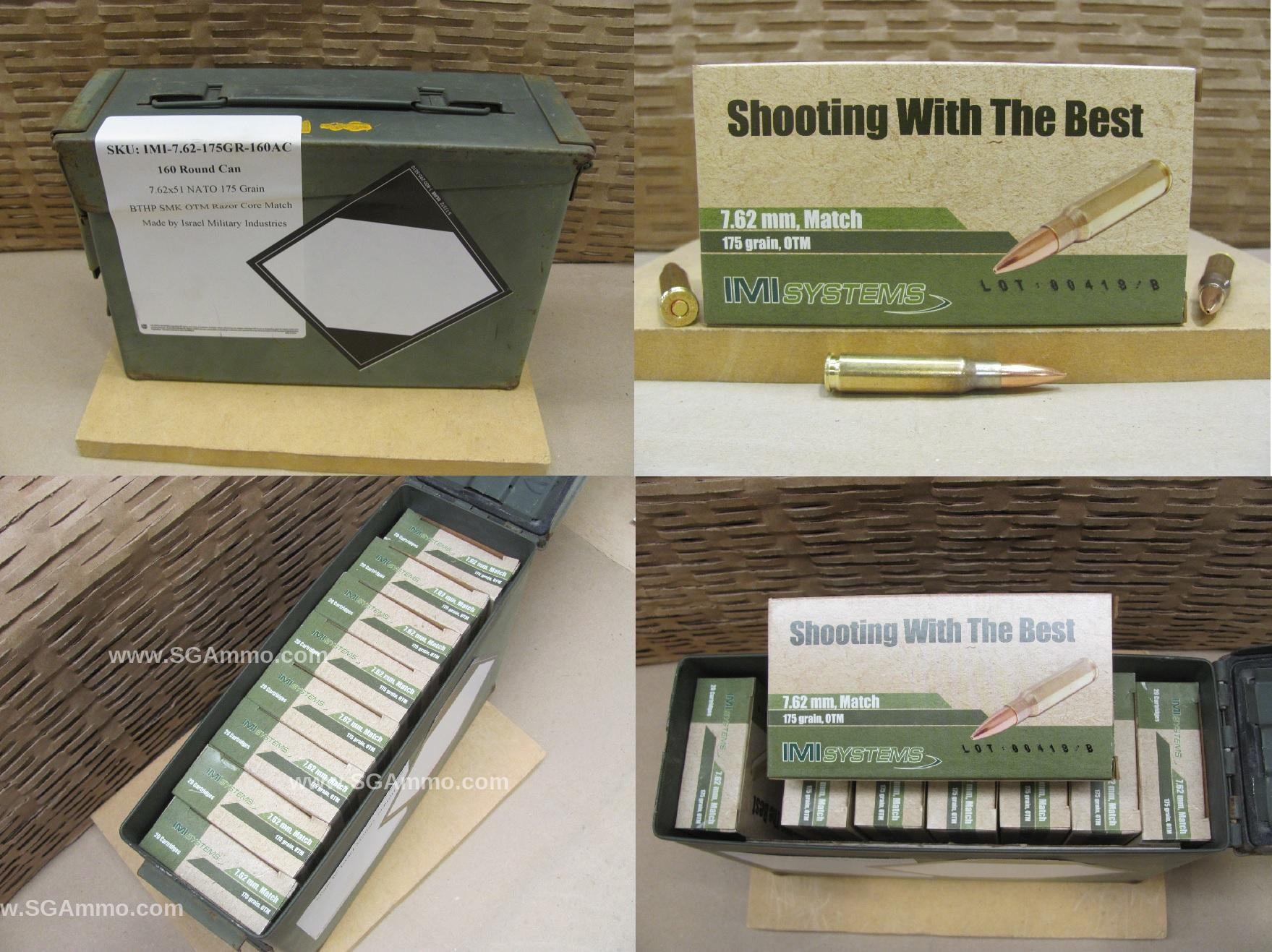 160 Round Can - 7.62x51 NATO 175 Grain BTHP SMK OTM Razor Core Match Ammo by IMI - Packed in M19A1 Canister